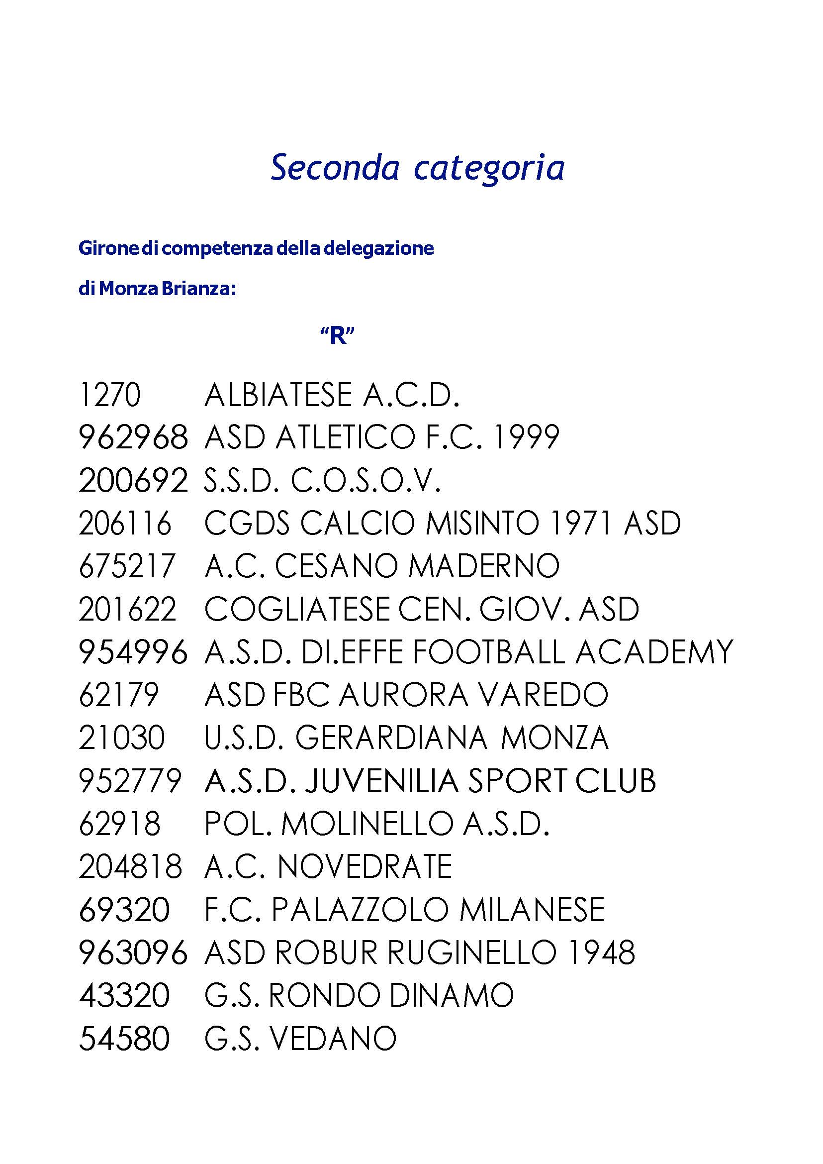 GIRONE R SECONDA CATEGORIA