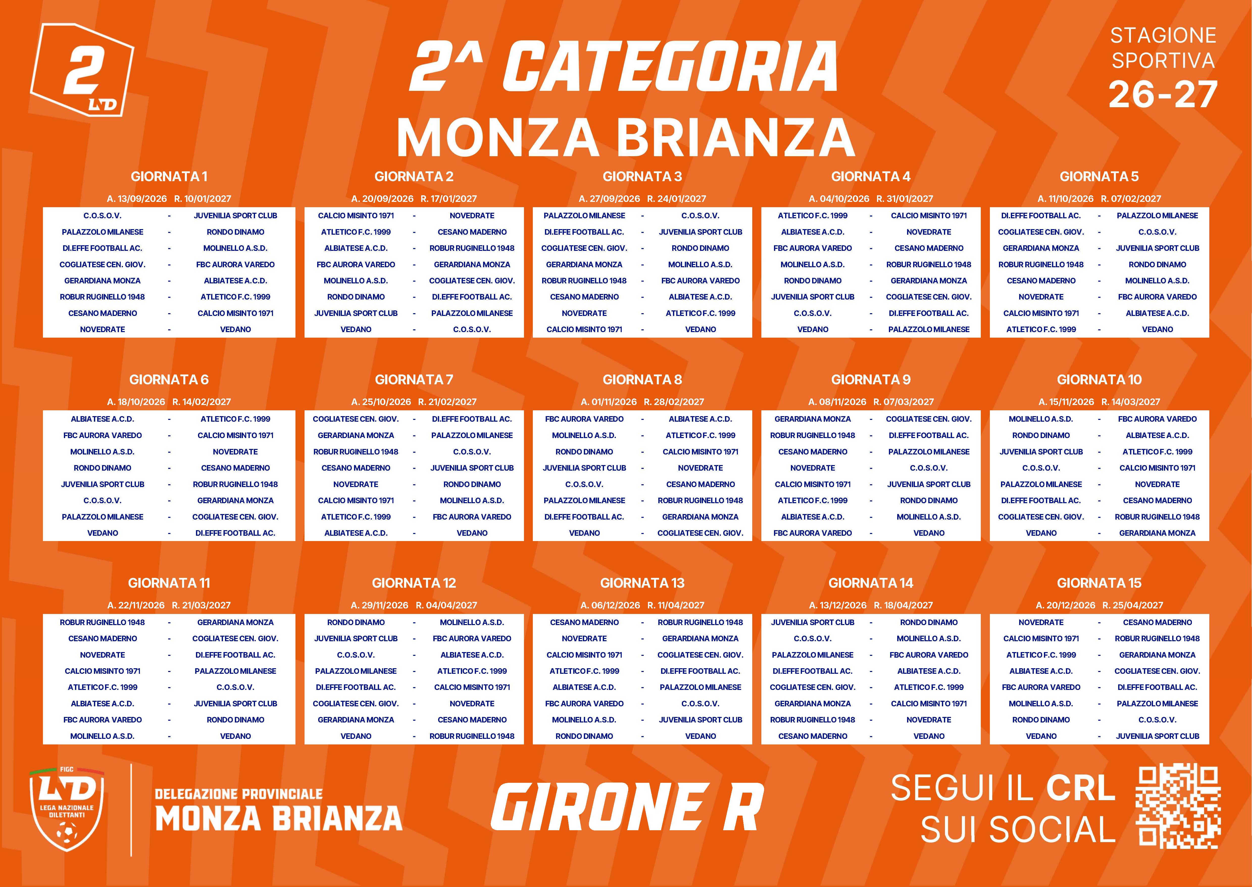CALENDARIO SECONDA CATEGORIA GIRONE "R"